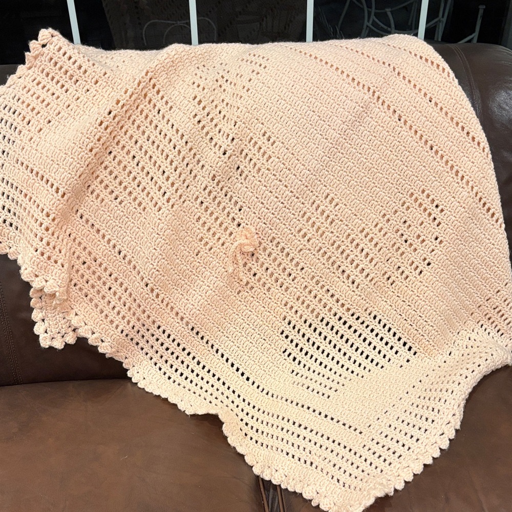 Handmade Crochet Large Blanket/ Throw in Light Soft Pink 45" × 65"